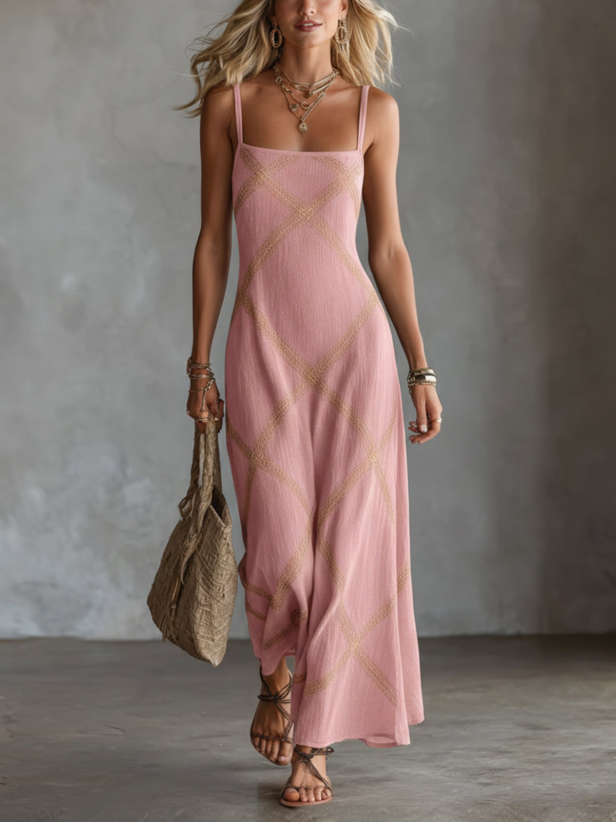 OLIVIA MONTES - Vestido Vittoria, Geométrico Negro y Camel