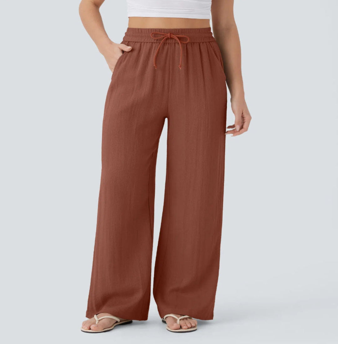 OLIVIA MONTES - Pantalones Anchos y Fluidos de Cintura Alta