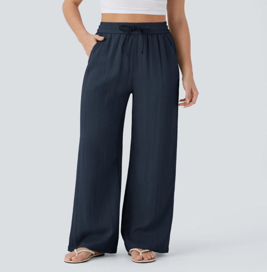 OLIVIA MONTES - Pantalones Anchos y Fluidos de Cintura Alta