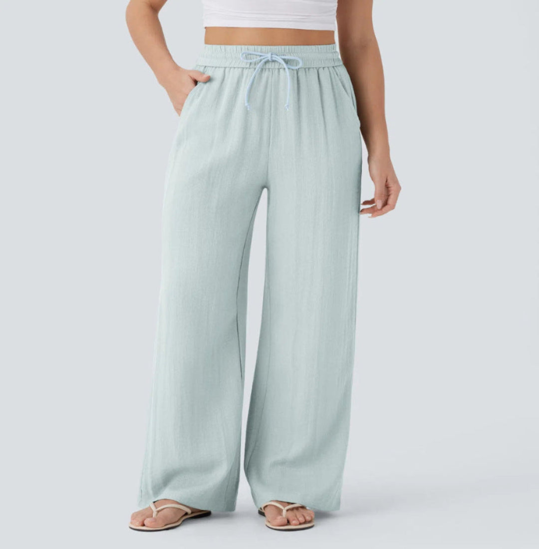 OLIVIA MONTES - Pantalones Anchos y Fluidos de Cintura Alta