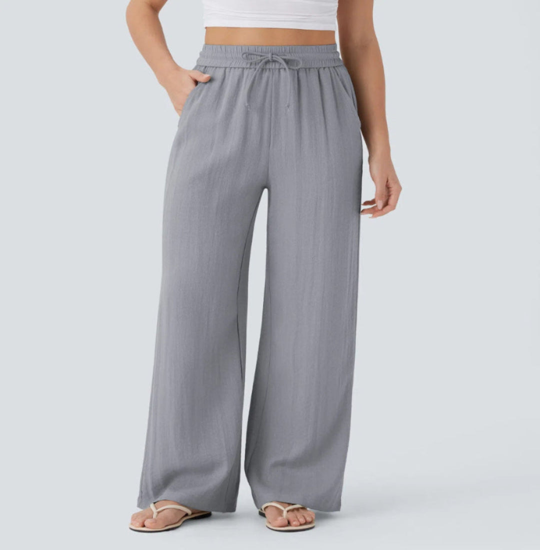 OLIVIA MONTES - Pantalones Anchos y Fluidos de Cintura Alta