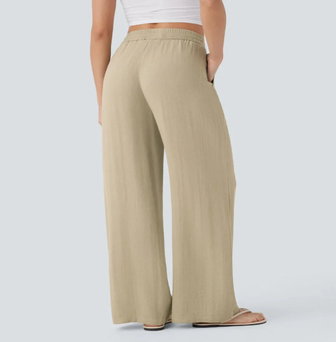 OLIVIA MONTES - Pantalones Anchos y Fluidos de Cintura Alta