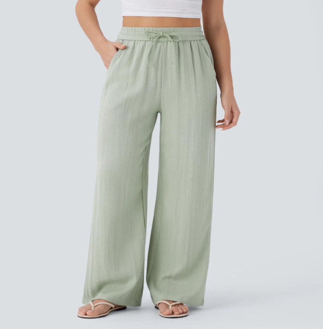 OLIVIA MONTES - Pantalones Anchos y Fluidos de Cintura Alta