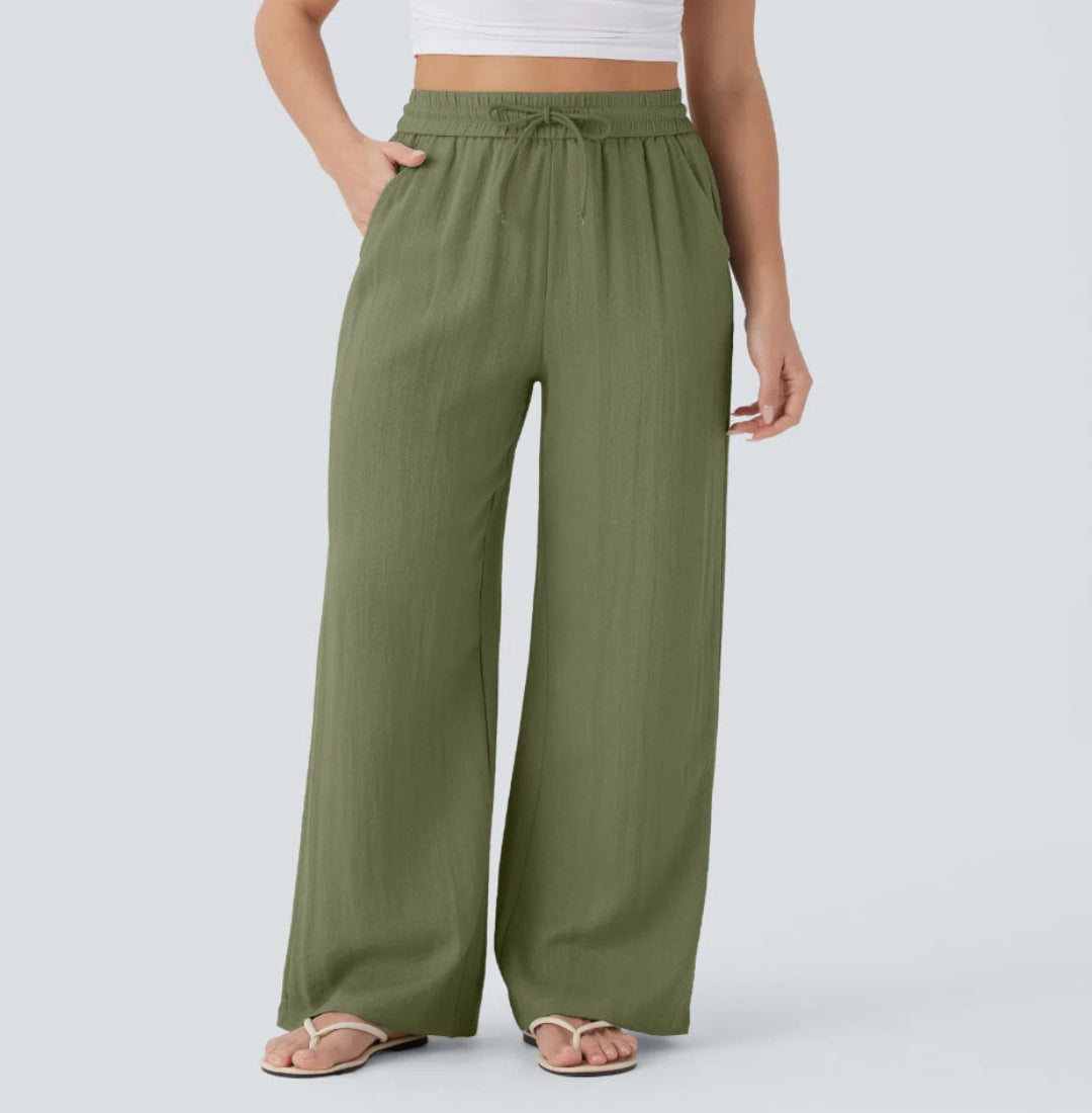 OLIVIA MONTES - Pantalones Anchos y Fluidos de Cintura Alta