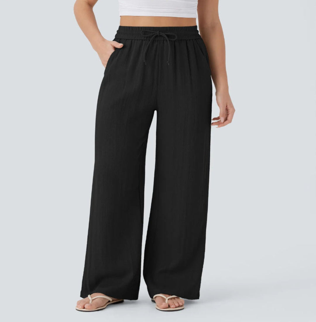 OLIVIA MONTES - Pantalones Anchos y Fluidos de Cintura Alta